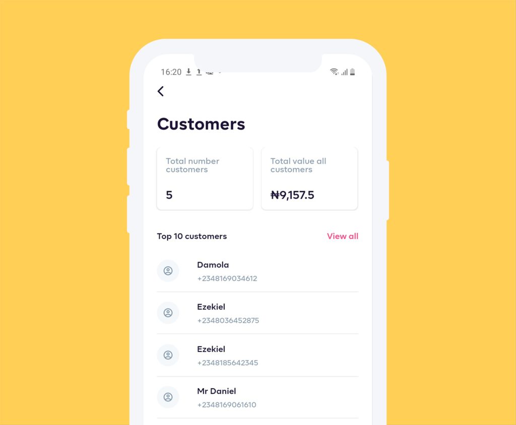 customer list on Prospa hub